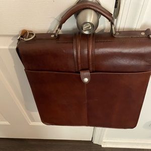 A.P.C. Brown Leather Clamshell Briefcase w/Lock & Key
